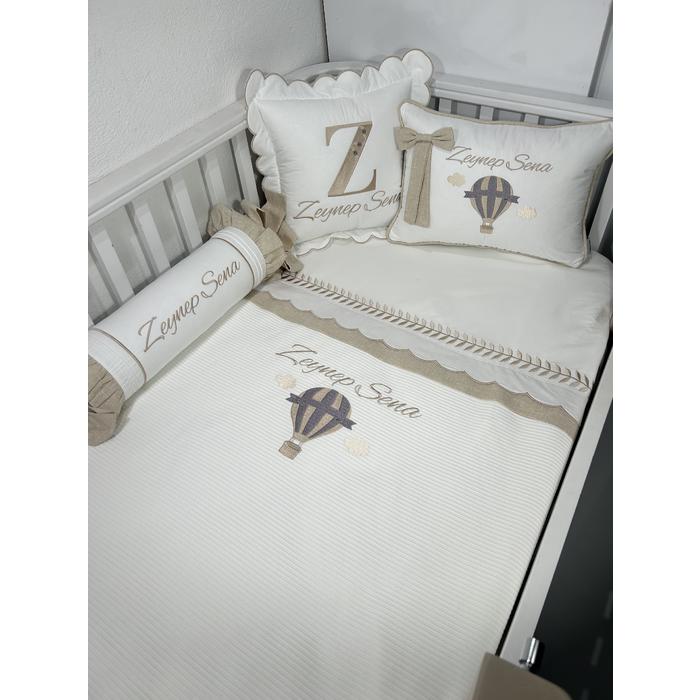 Pike takımı 6 parça beyaz fitilli pike - bej isviçre keteni 7