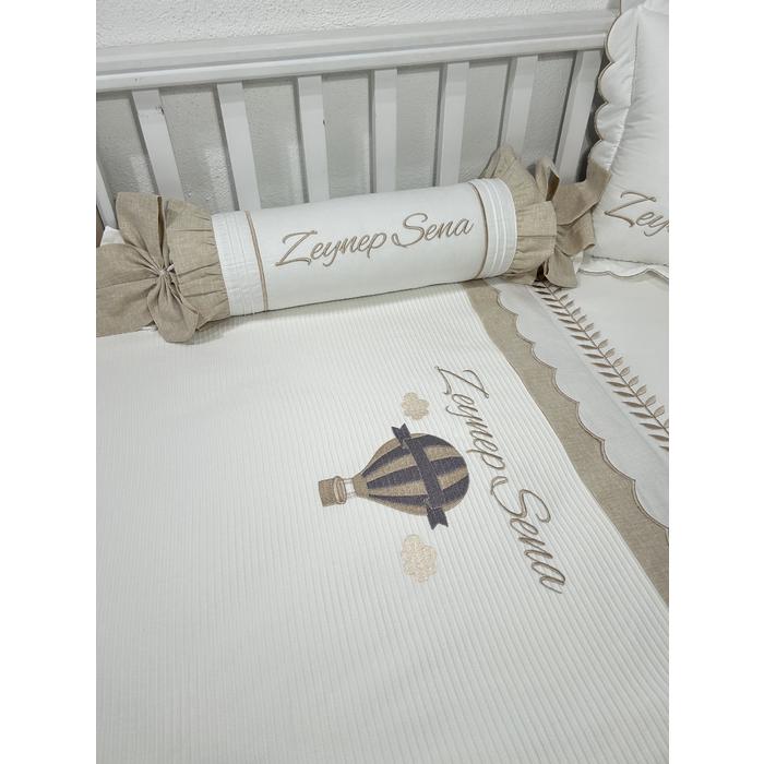 Pike takımı 6 parça beyaz fitilli pike - bej isviçre keteni 7