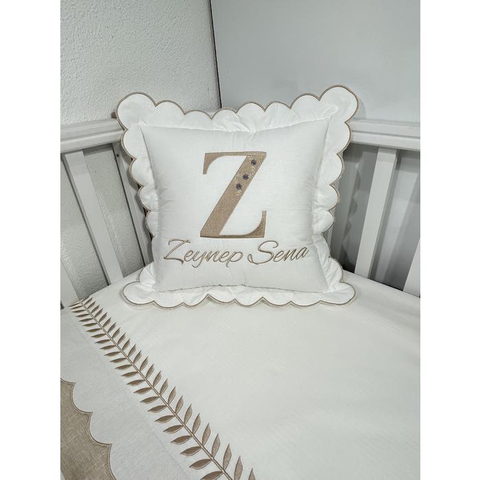 Pike takımı 6 parça beyaz fitilli pike - bej isviçre keteni 7