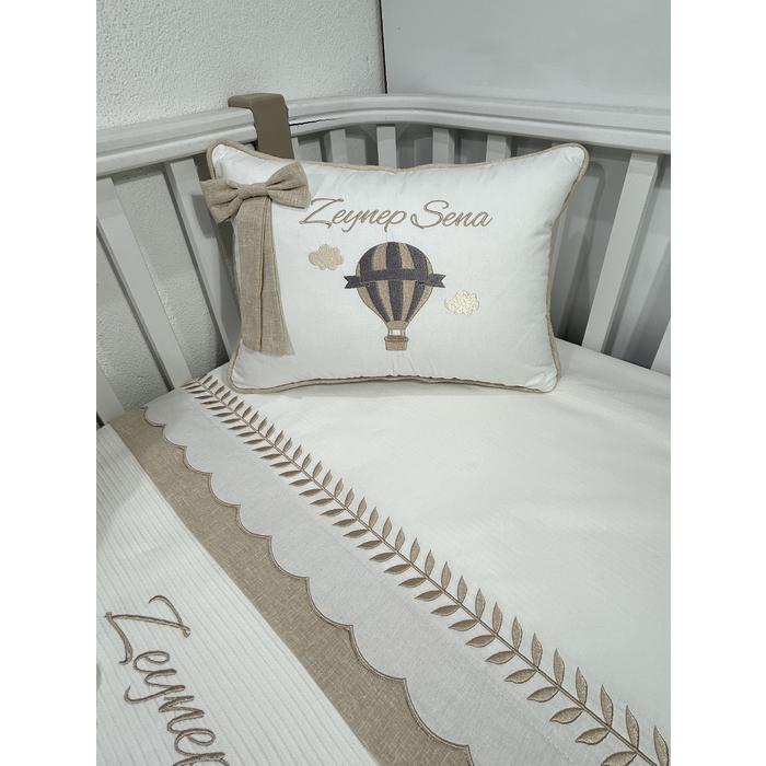 Pike takımı 6 parça beyaz fitilli pike - bej isviçre keteni 7