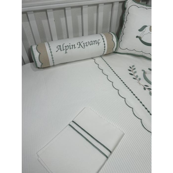 Pike takımı 6 parça beyaz fitilli pike - beyaz poplin 3