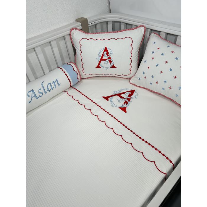 Pike takımı 6 parça beyaz fitilli pike - beyaz poplin 4
