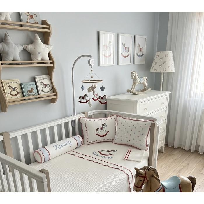 Pike takımı 6 parça beyaz fitilli pike - beyaz poplin