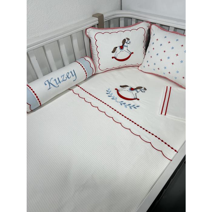 Pike takımı 6 parça beyaz fitilli pike - beyaz poplin