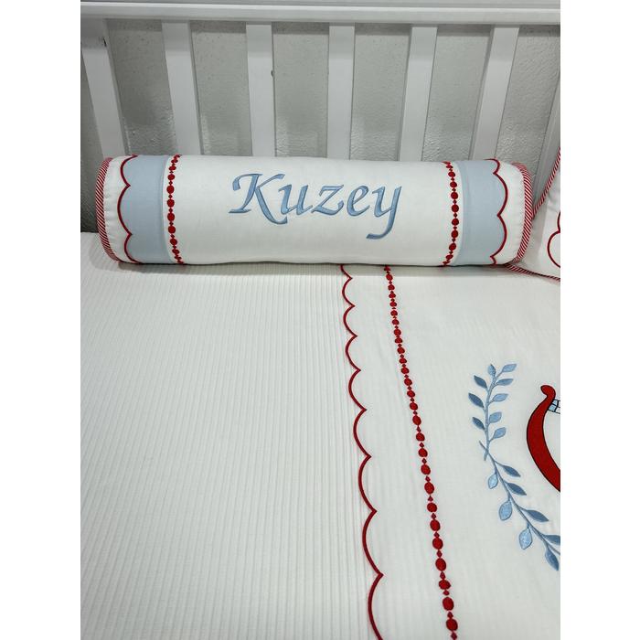 Pike takımı 6 parça beyaz fitilli pike - beyaz poplin