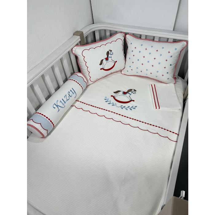 Pike takımı 6 parça beyaz fitilli pike - beyaz poplin