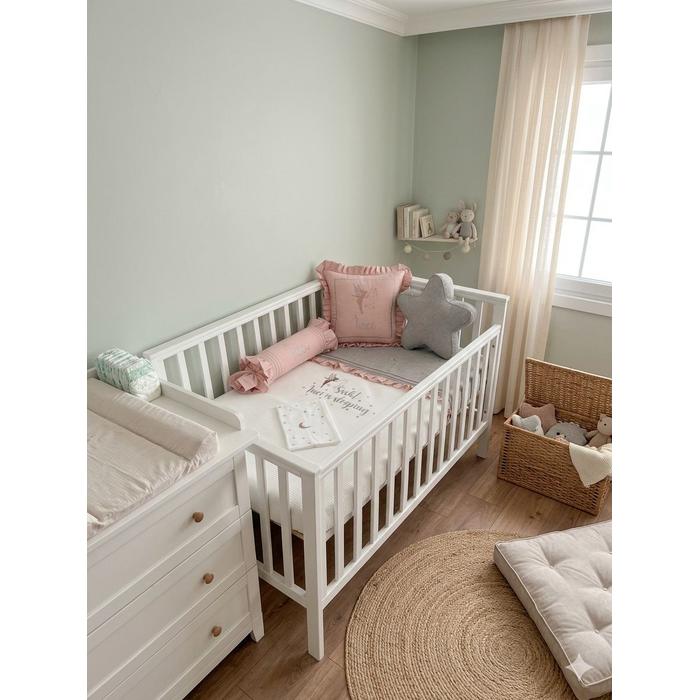 Pike takımı 6 parça beyaz fitilli pike - gri ve pudra pembe isviçre keten