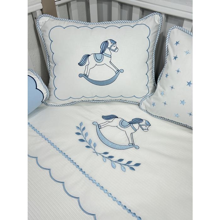 Pike takımı 6 parça beyaz fitilli pike - mavi poplin 2