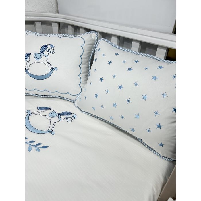 Pike takımı 6 parça beyaz fitilli pike - mavi poplin 2