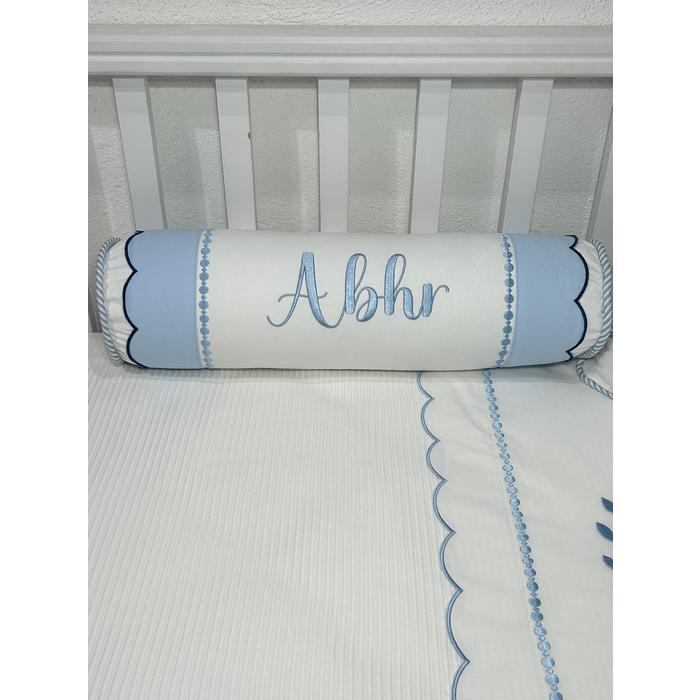 Pike takımı 6 parça beyaz fitilli pike - mavi poplin 2