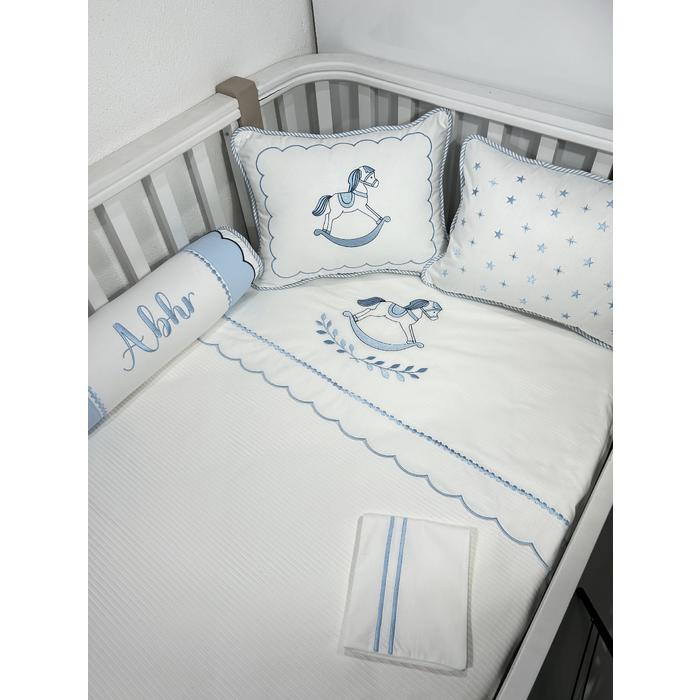 Pike takımı 6 parça beyaz fitilli pike - mavi poplin 2