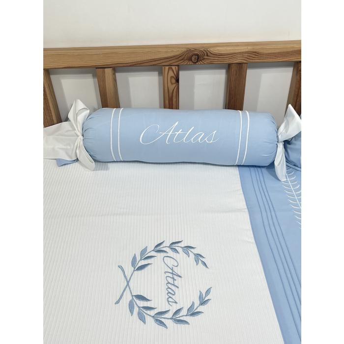 Pike takımı 6 parça beyaz fitilli pike - mavi poplin