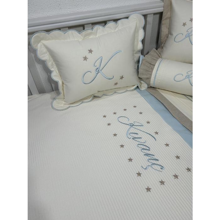 Pike takımı 6 parça krem fitilli pike - bej isviçre keten - bebe mavi poplin