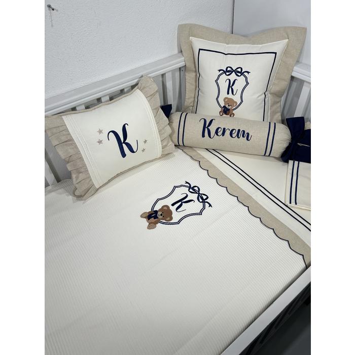 Pike takımı 6 parça krem fitilli pike - bej isviçre keten - krem poplin 2