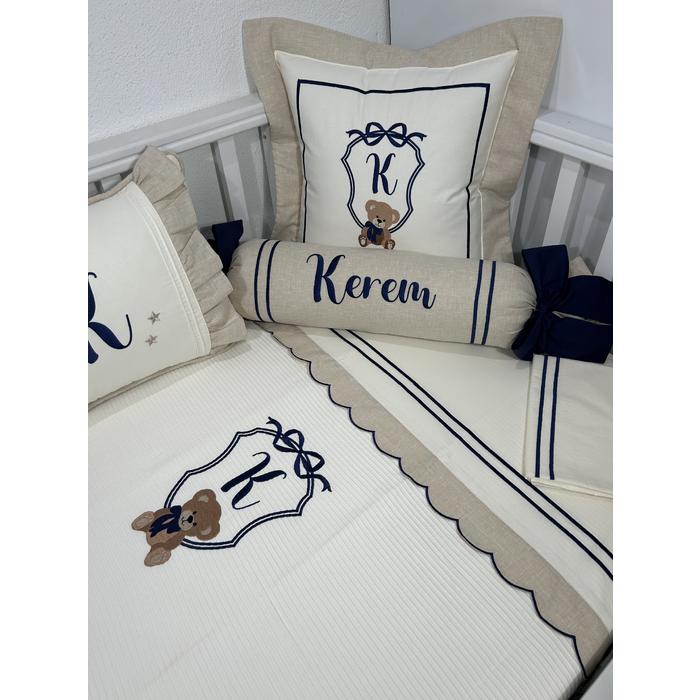 Pike takımı 6 parça krem fitilli pike - bej isviçre keten - krem poplin 2