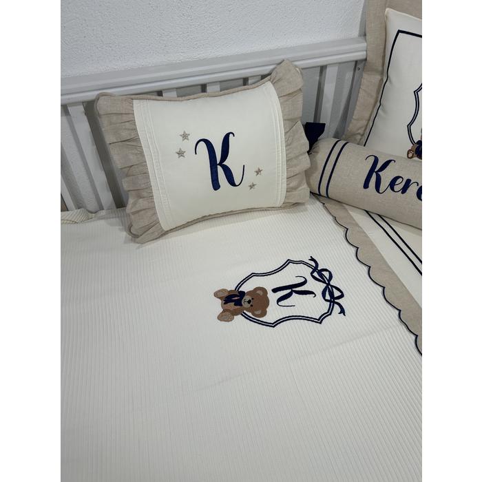 Pike takımı 6 parça krem fitilli pike - bej isviçre keten - krem poplin 2