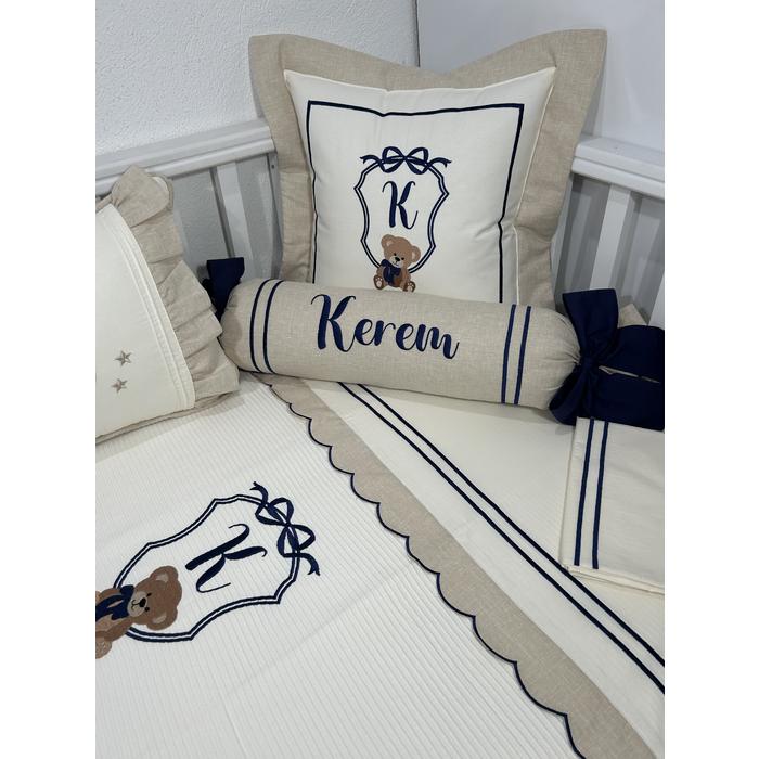 Pike takımı 6 parça krem fitilli pike - bej isviçre keten - krem poplin 2