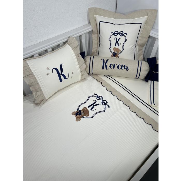Pike takımı 6 parça krem fitilli pike - bej isviçre keten - krem poplin 2