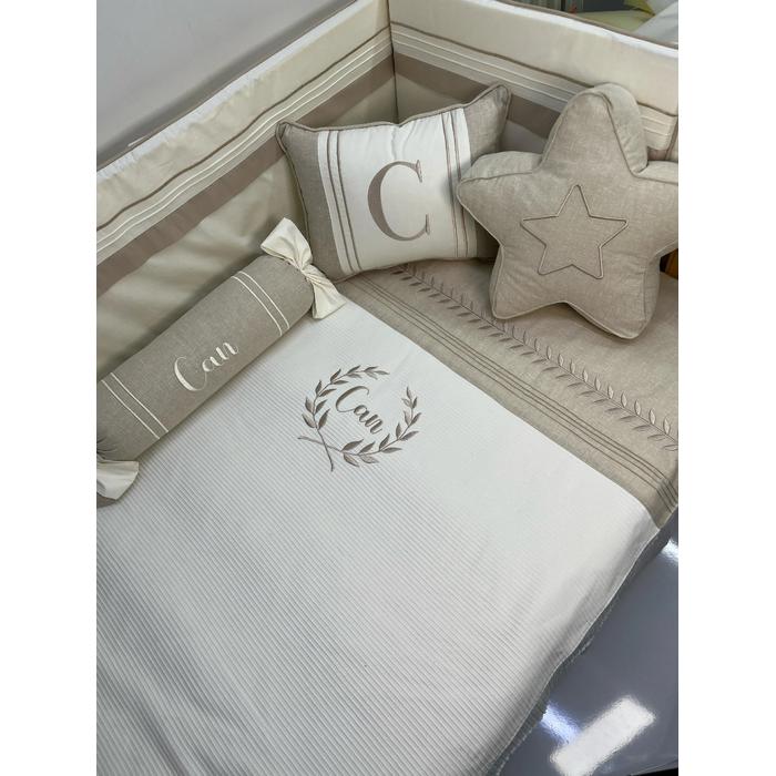 Pike takımı 6 parça krem fitilli pike - bej isviçre keten 1