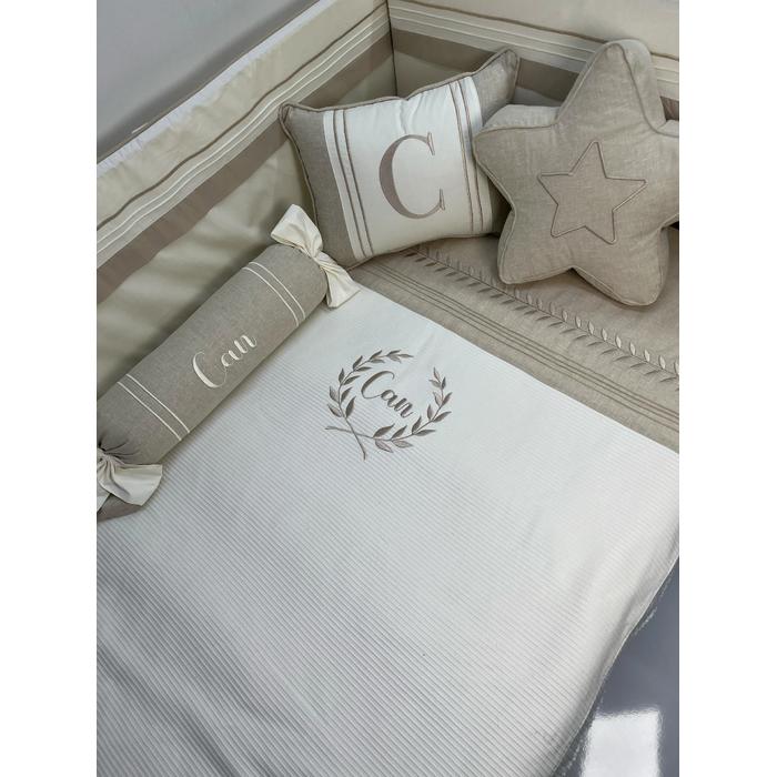 Pike takımı 6 parça krem fitilli pike - bej isviçre keten 1