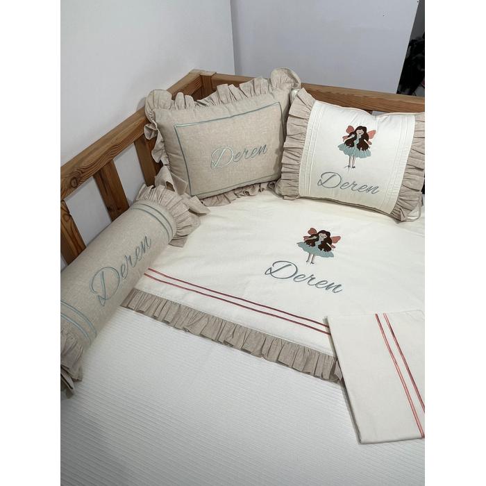 Pike takımı 6 parça krem fitilli pike - bej isviçre keten 2