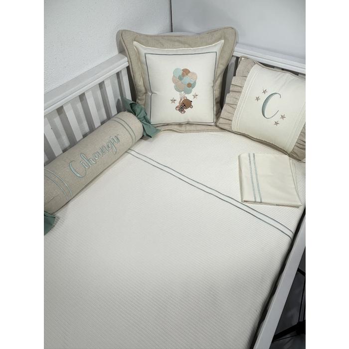 Pike takımı 6 parça krem fitilli pike - bej isviçre keten 3