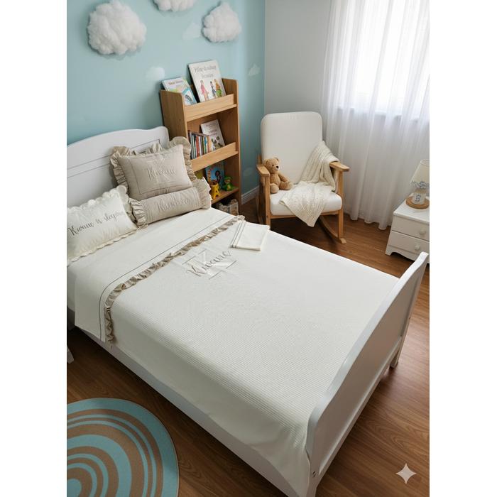 Pike takımı 6 parça krem fitilli pike - bej isviçre keten 4