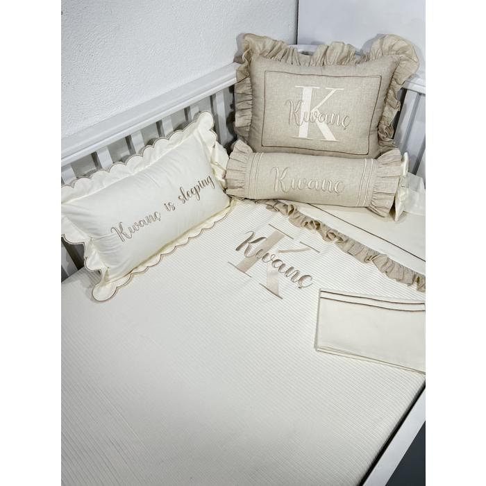 Pike takımı 6 parça krem fitilli pike - bej isviçre keten 4