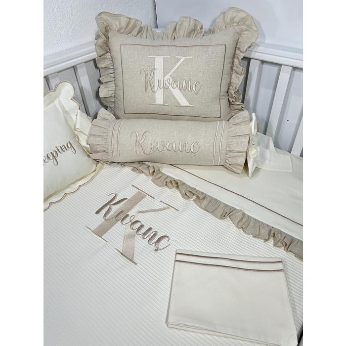 Pike takımı 6 parça krem fitilli pike - bej isviçre keten 4