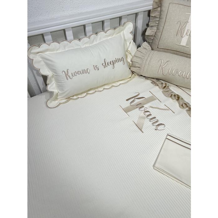 Pike takımı 6 parça krem fitilli pike - bej isviçre keten 4