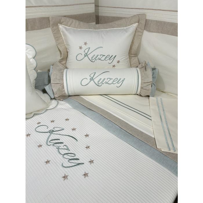 Pike takımı 6 parça krem fitilli pike - bej yeşil isviçre keten 