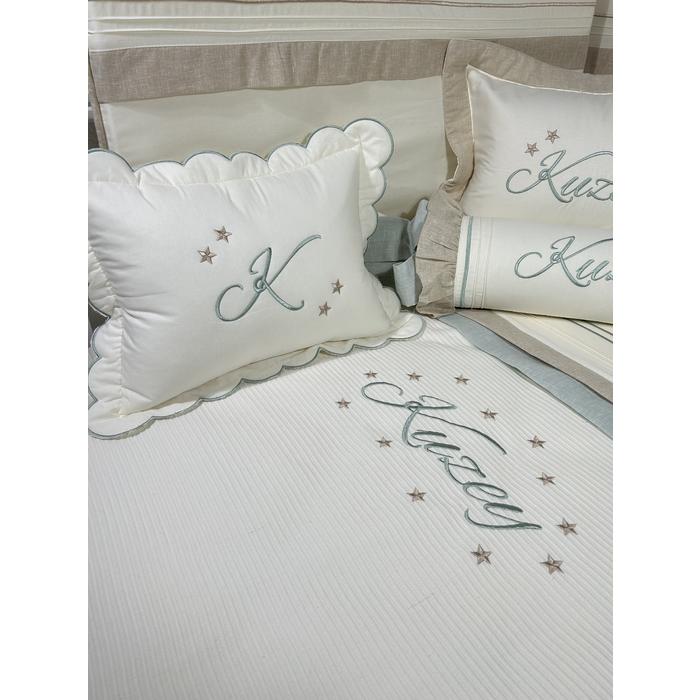 Pike takımı 6 parça krem fitilli pike - bej yeşil isviçre keten 