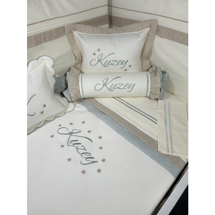 Pike takımı 6 parça krem fitilli pike - bej yeşil isviçre keten 