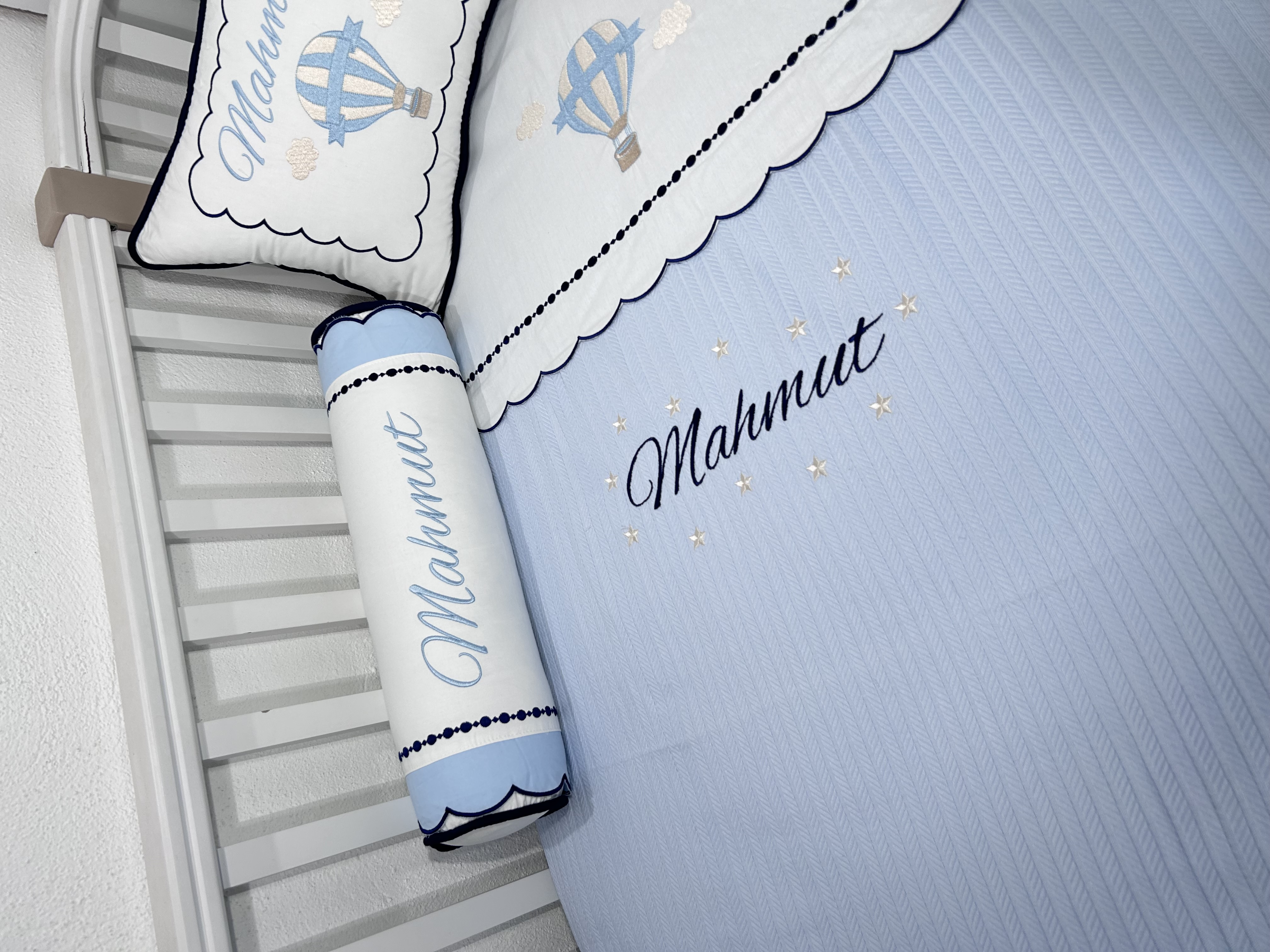 Pike takımı 6 parça Mavi örgü pike - beyaz poplin 2