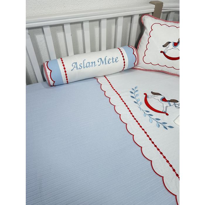 Pike takımı 6 parça Mavi örgü pike - beyaz poplin