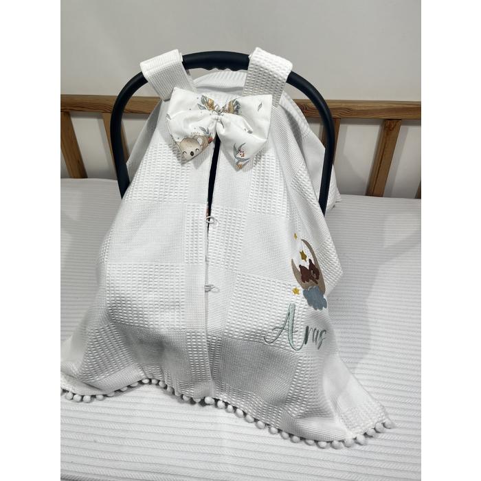 Puset örtüsü beyaz waffle pike - koala desenli poplin