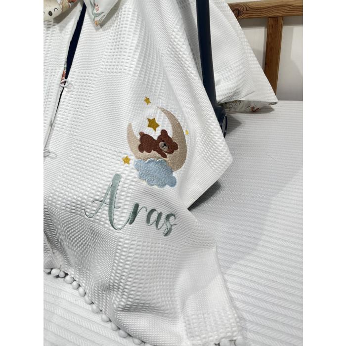 Puset örtüsü beyaz waffle pike - koala desenli poplin