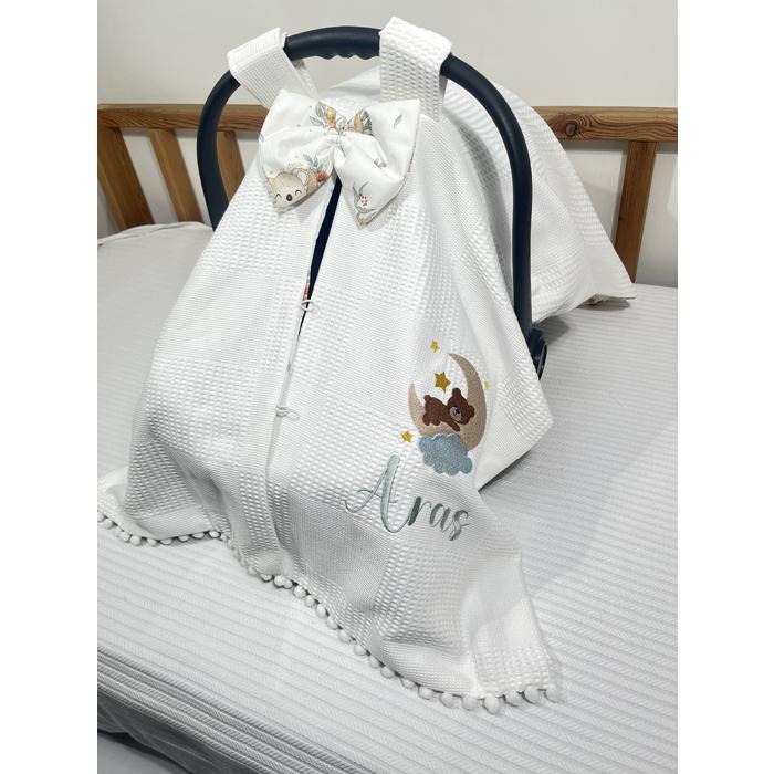 Puset örtüsü beyaz waffle pike - koala desenli poplin