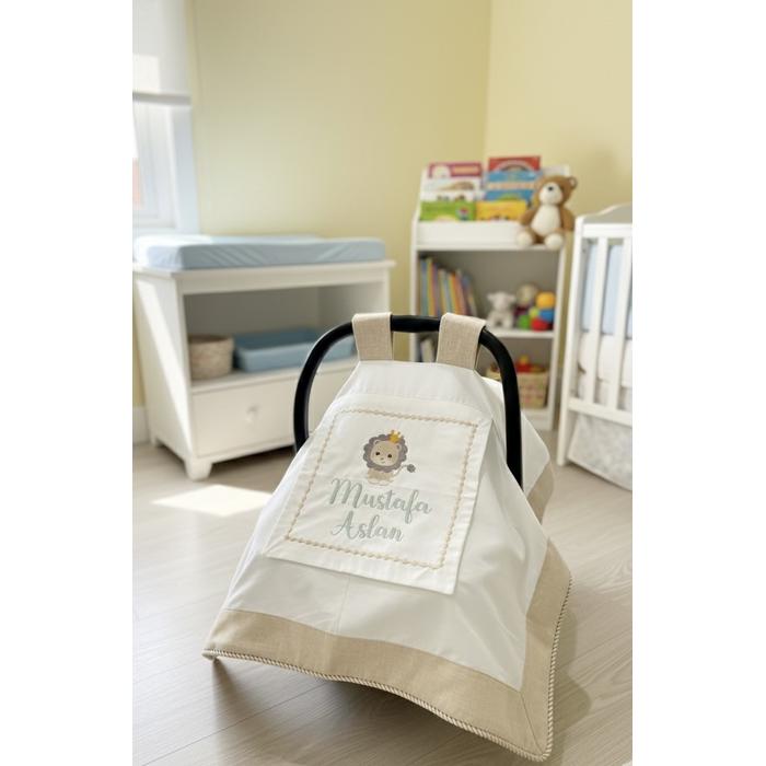 Puset örtüsü kapaklı bej isviçre keten - beyaz poplin 