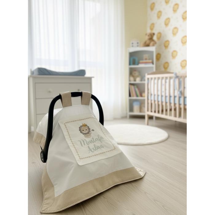 Puset örtüsü kapaklı bej isviçre keten - beyaz poplin 