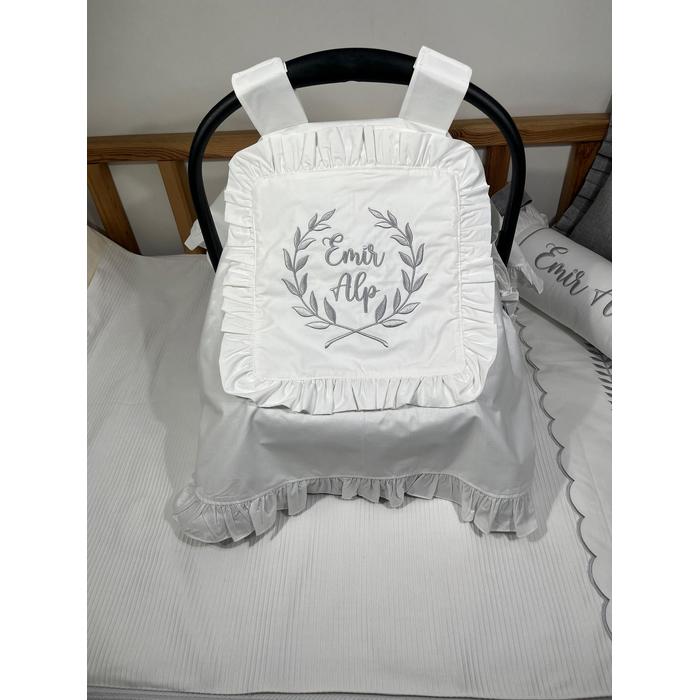 Puset örtüsü kapaklı fırfırlı beyaz poplin 5