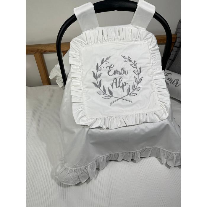 Puset örtüsü kapaklı fırfırlı beyaz poplin 5