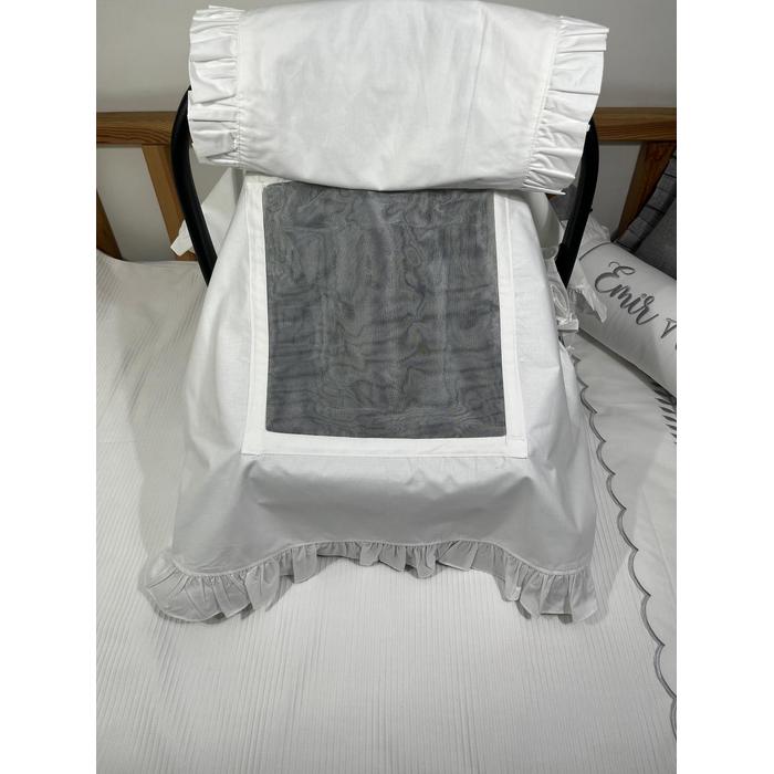 Puset örtüsü kapaklı mavi fırfırlı beyaz poplin 6