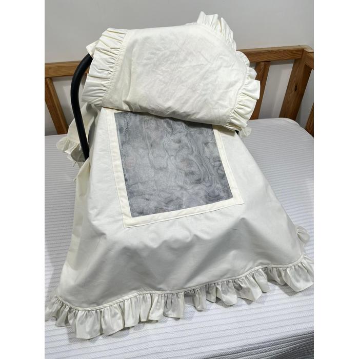 Puset örtüsü kapaklı fırfırlı krem poplin 7