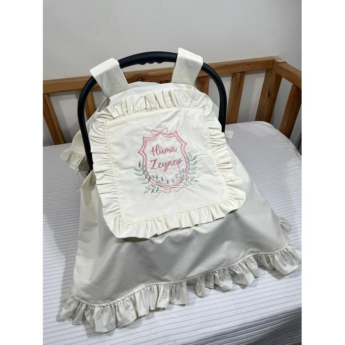 Puset örtüsü kapaklı fırfırlı krem poplin 7