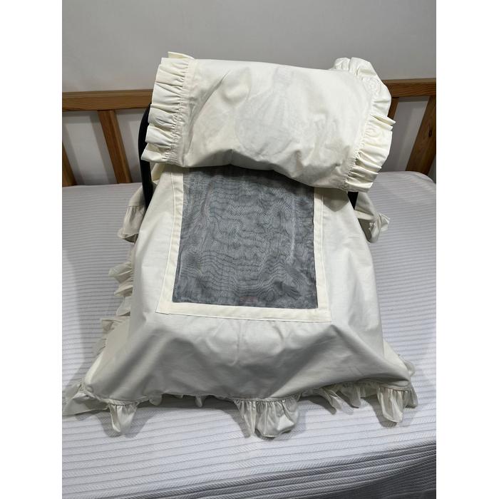 Puset örtüsü kapaklı fırfırlı krem poplin 8