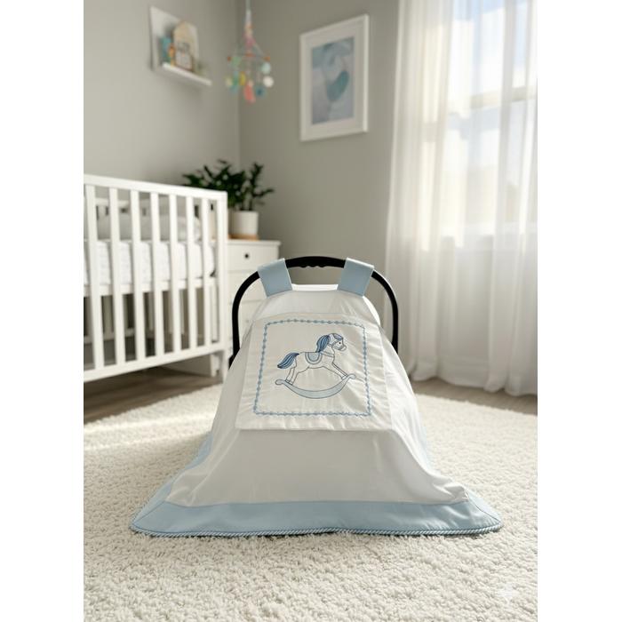 Puset örtüsü kapaklı mavi beyaz poplin 