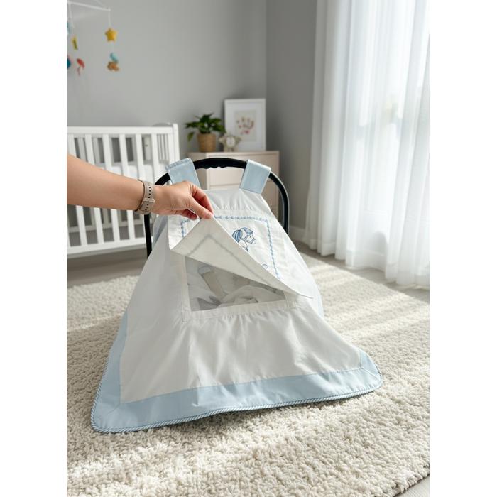 Puset örtüsü kapaklı mavi beyaz poplin 