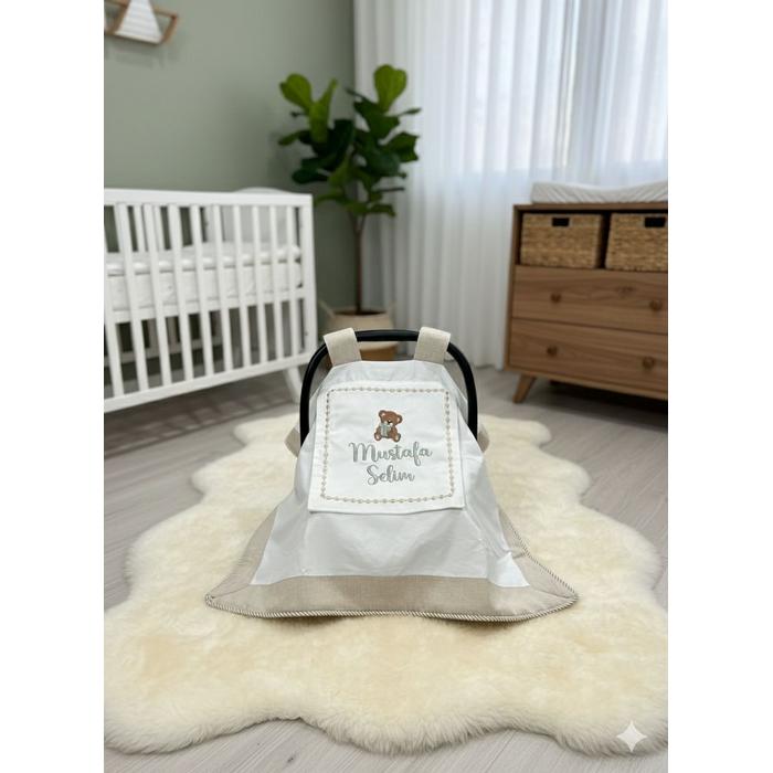 Puset örtüsü kapaklı model bej isviçre keten - beyaz poplin 2