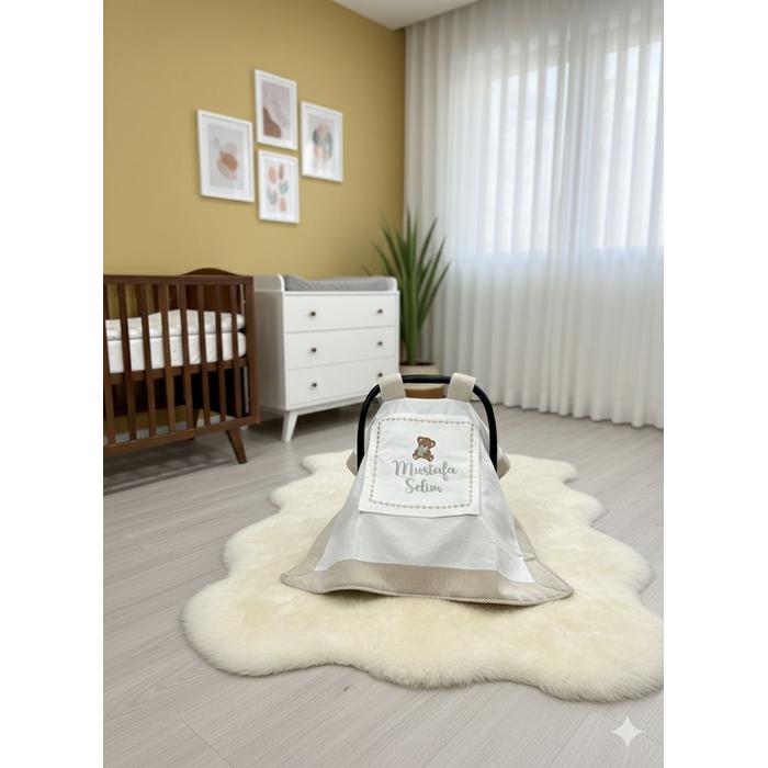 Puset örtüsü kapaklı model bej isviçre keten - beyaz poplin 2